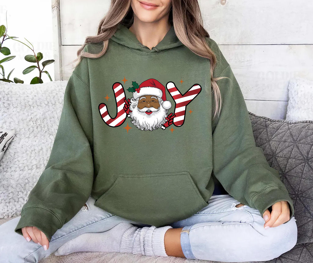 Black Santa Christmas Hoodie, Retro Black Santa Christmas Shirt, Joy Holiday Hoodie