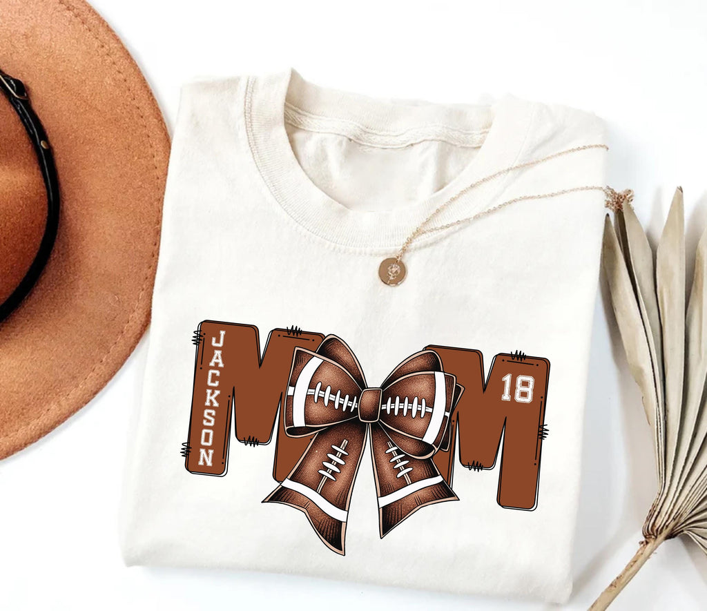 Football Mom Shirt with Kids Name and Jersey Number, Custom Game Day Shirt, Personalized Football Gift for Mom