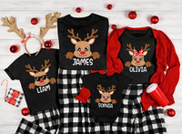 Reindeer Family Christmas Shirt, Personalized Christmas Family Shirt, Custom Family Name Tea