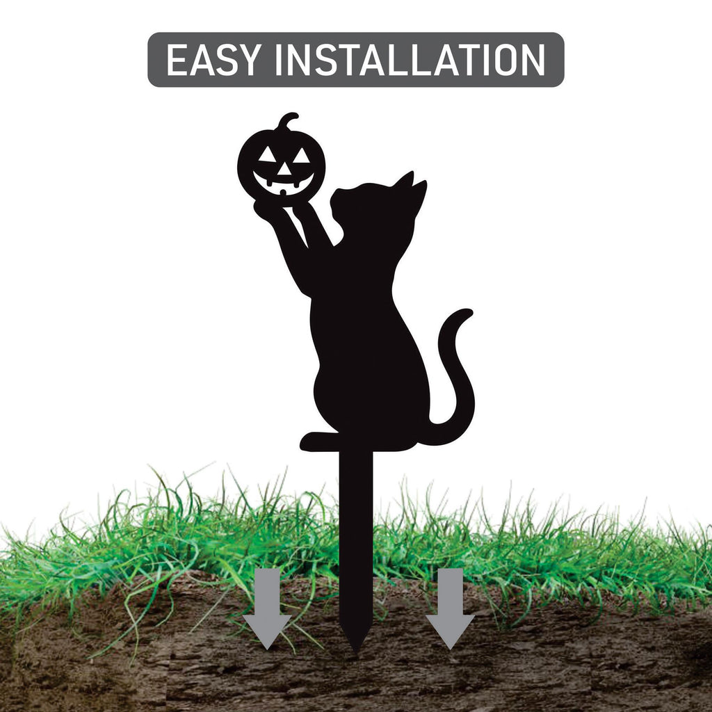 Halloween Black Cat Yard Signs, 2Pcs Metal Cat Pumpkin Silhouette Stakes, Outdoor Halloween Garden Decoration, Spooky Lawn Party Decor