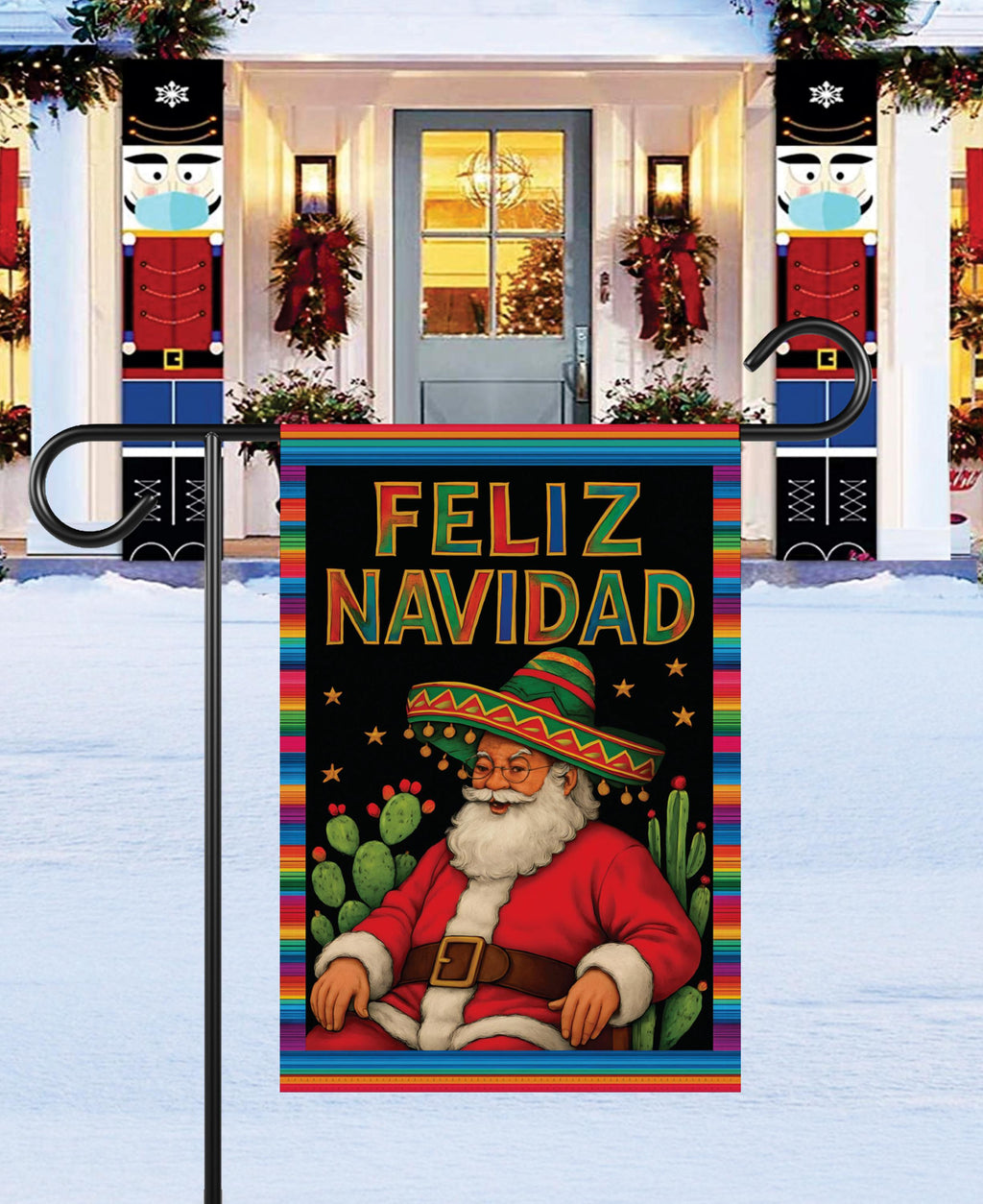 Feliz Navidad Garden Flag, Double Sided, Mexican Christmas Decoration, Spanish Winter Holiday Party Yard Flag, Front Yard Welcome Sign
