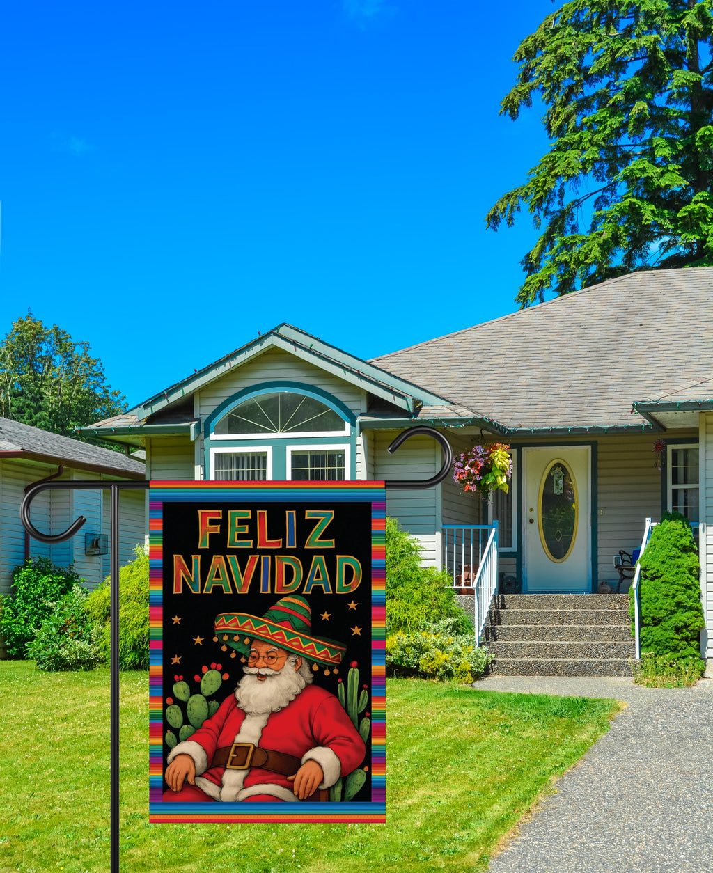 Feliz Navidad Garden Flag, Double Sided, Mexican Christmas Decoration, Spanish Winter Holiday Party Yard Flag, Front Yard Welcome Sign