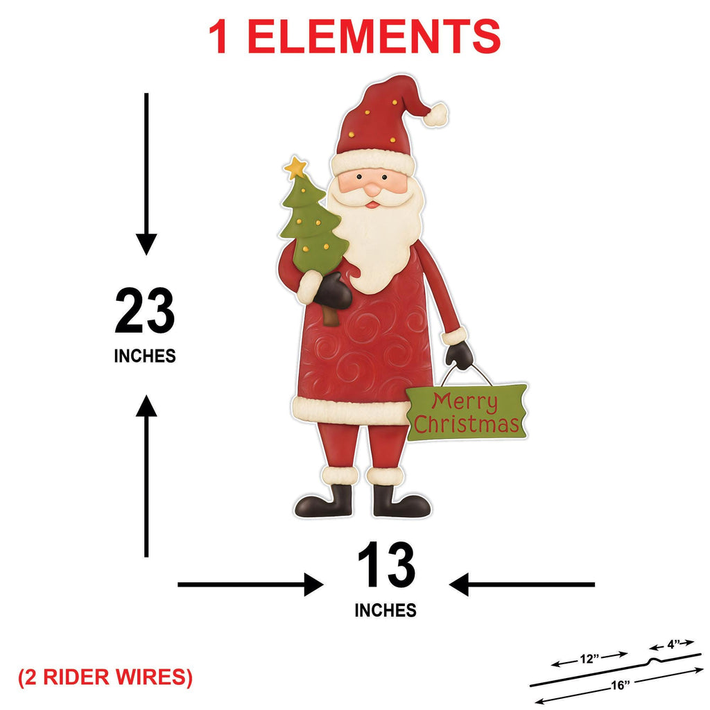 Santa Christmas Yard Sign, Merry Christmas Garden Stake with Tree, Outdoor Holiday Lawn Decorations, Metal Santa Cutout for Patio Décor