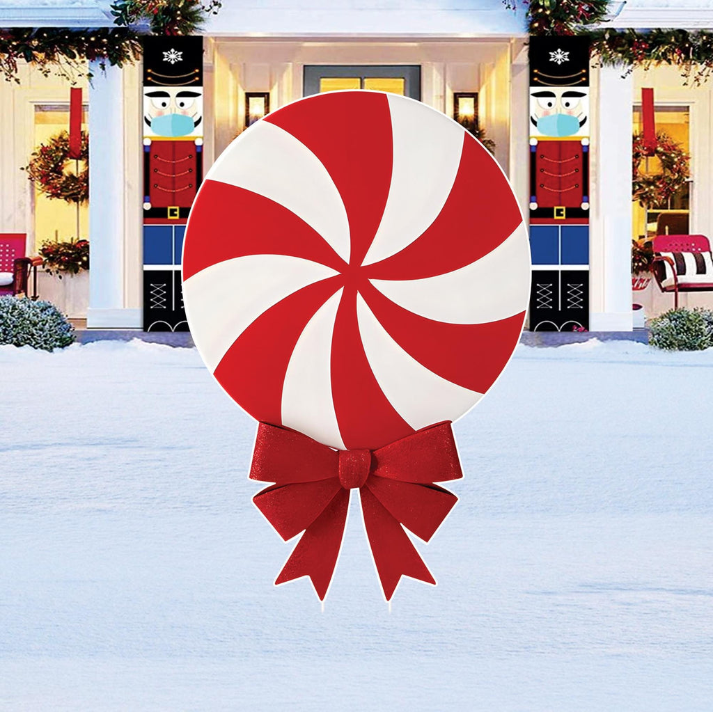 Christmas Peppermint Lollipop Yard Sign, Outdoor Holiday Lawn Decorations with Stakes, Candy Cane Walkway Yard Stake for Garden, Party Décor