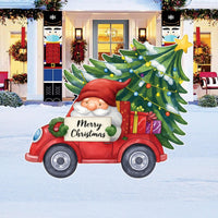 Christmas Gnome Red Truck Yard Sign, Holiday Outdoor Lawn Stake with Tree & Gift Boxes, Merry Christmas Welcome Yard Decorations with Stakes
