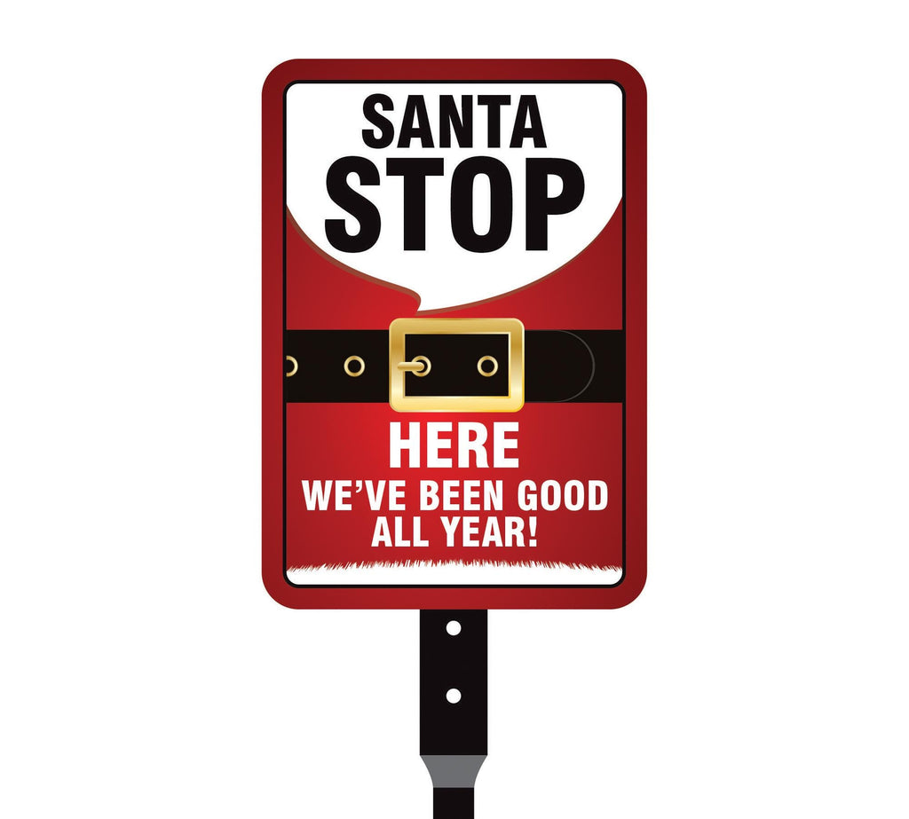 Santa Stop Here Yard Sign with 16" Stake, Aluminum Outdoor Christmas Decoration, Holiday Lawn Garden Pathway Sign for Kids and Families