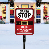 Santa Stop Here Yard Sign with 16" Stake, Aluminum Outdoor Christmas Decoration, Holiday Lawn Garden Pathway Sign for Kids and Families