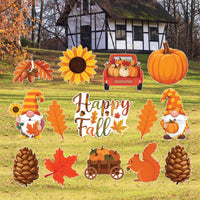 Fall Yard Signs, Autumn Harvest Lawn Decorations with Stakes, Pumpkin Gnome Sunflower Maple Leaf Outdoor Patio Garden Thanksgiving Décor
