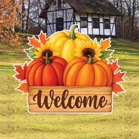 Fall Pumpkin Welcome Yard Sign, Autumn Harvest Lawn Decorations with Stakes, Rustic Sunflower Maple Leaf Outdoor Thanksgiving Porch Décor
