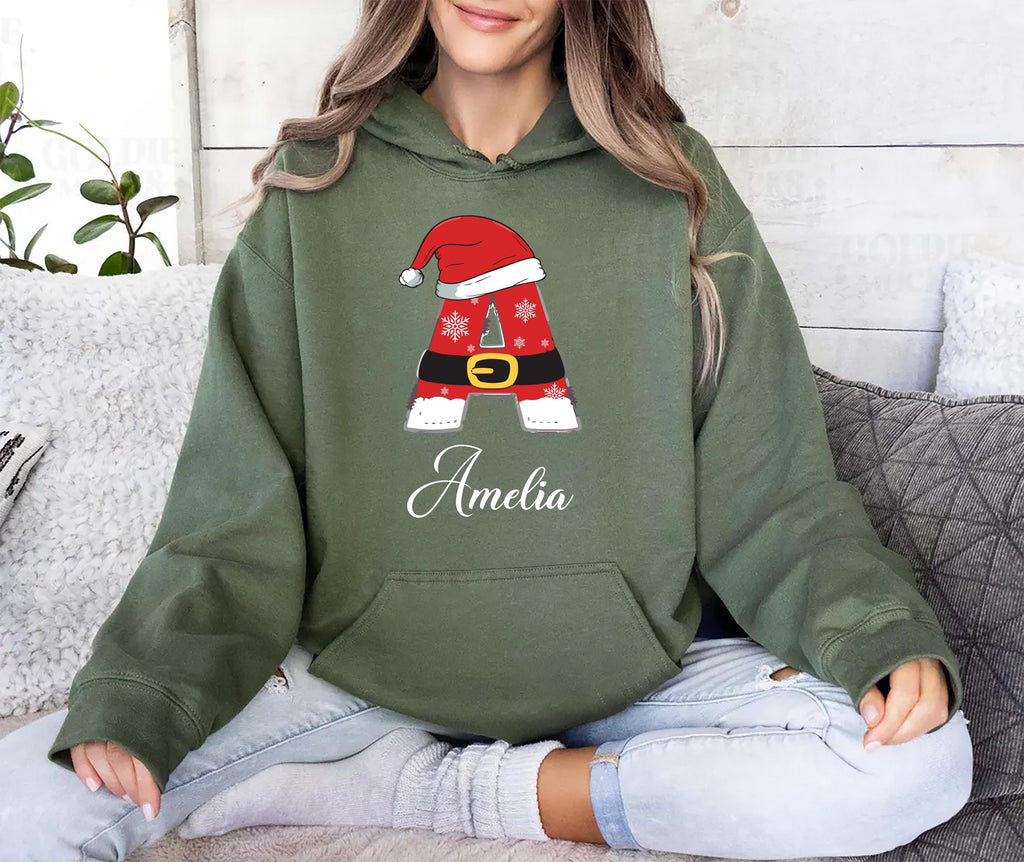 Custom Family Christmas Hoodie with Name, Xmas Family Matching Initial Shirt, Personalized Christmas Couple Hoodie