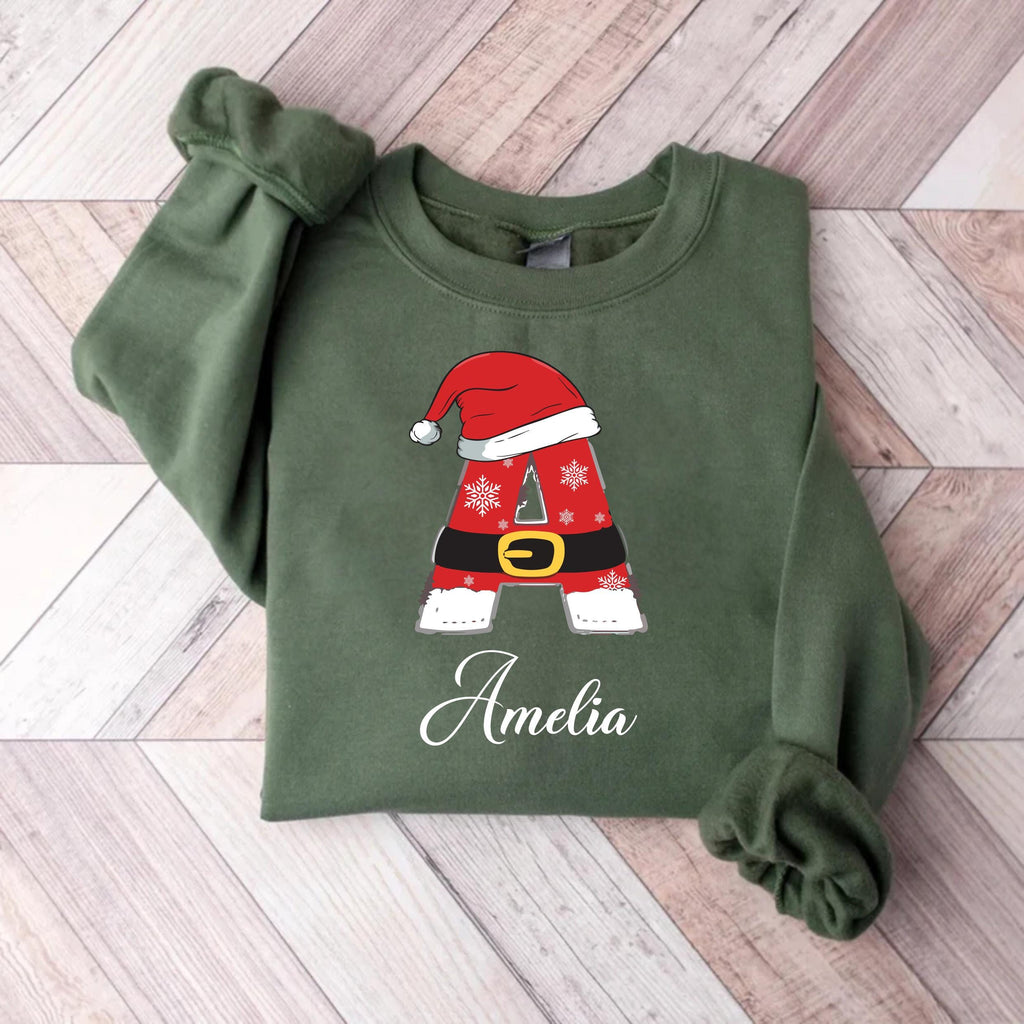 Custom Family Christmas Sweatshirt with Name, Xmas Family Matching Initial Shirt, Personalized Christmas Couple Sweatshirt