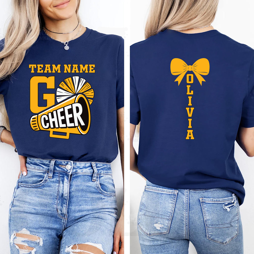 Custom Cheer Team Name Shirt, Custom Cheerleader Shirt, Cheer Mom with Name Tee, Front Back