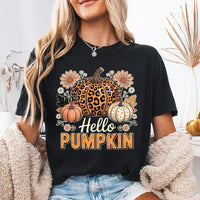 Hello Pumpkin Shirt, Boho Floral Fall Leopard Pumpkin Shirt, Boho Pumpkin Coquette Tee