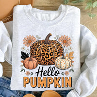 Hello Pumpkin Sweatshirt, Boho Floral Fall Leopard Pumpkin Shirt, Boho Pumpkin Coquette Sweatshirt