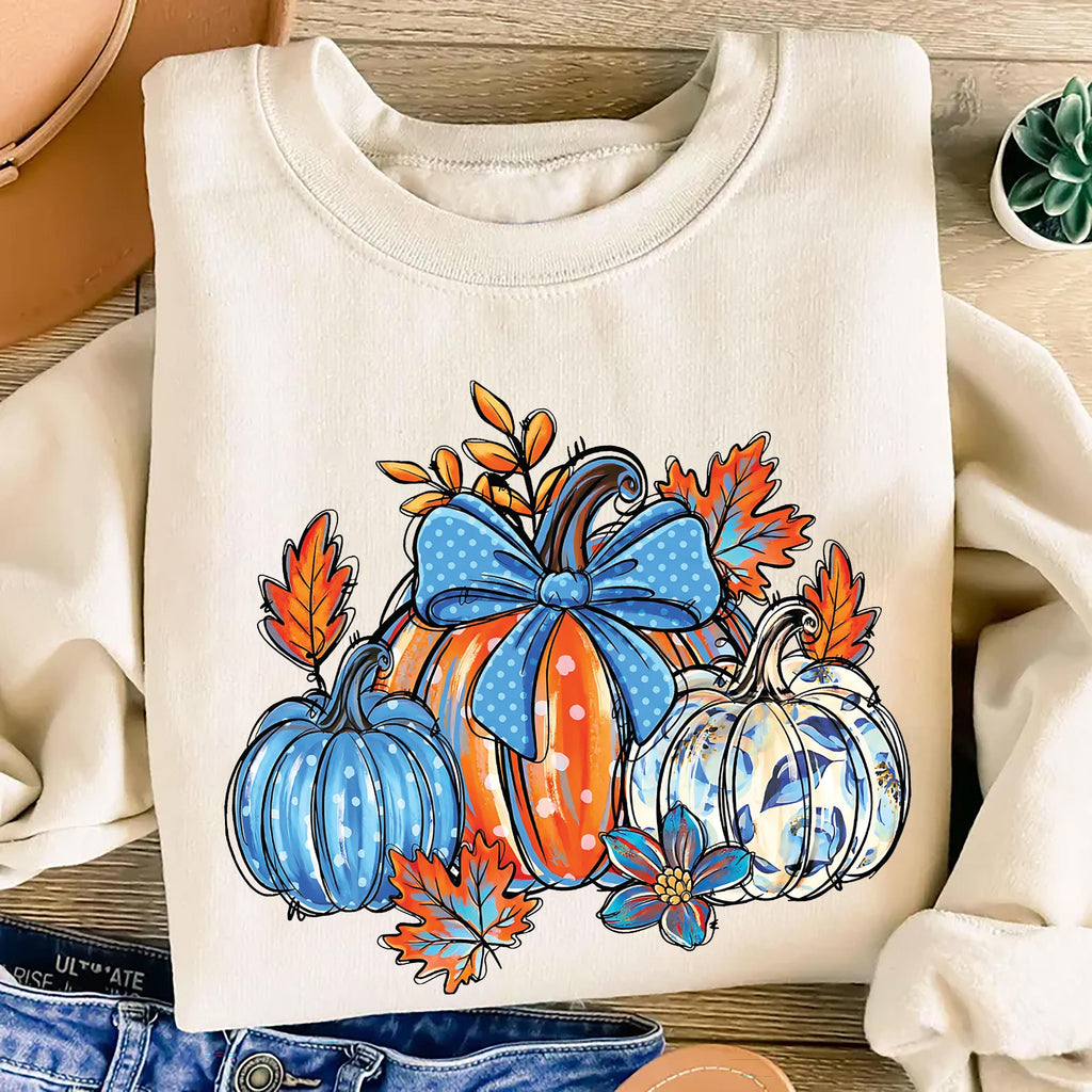 Floral Fall Pumpkin Shirt, Boho Autumn Flowers Shirt, Preppy Pumpkin Coquette Tee