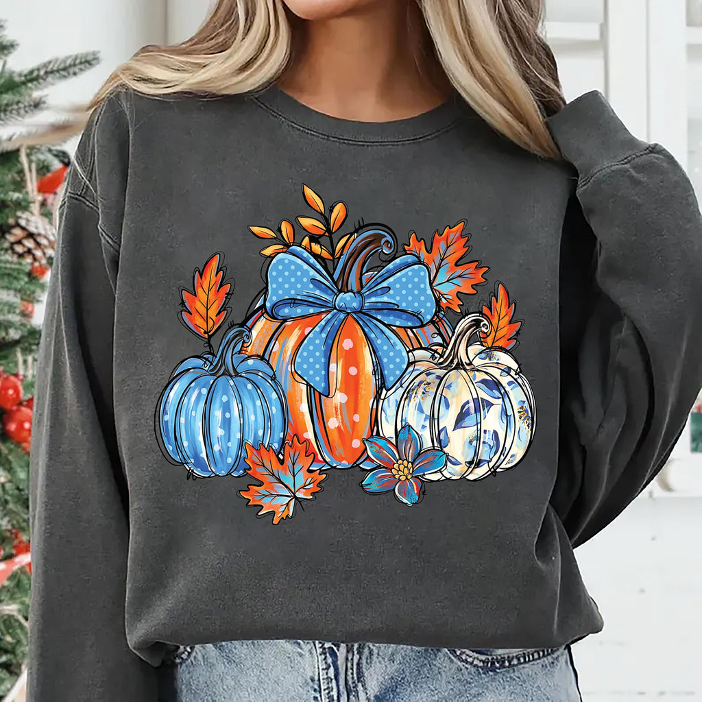 Floral Fall Pumpkin Shirt, Boho Autumn Flowers Shirt, Preppy Pumpkin Coquette Tee