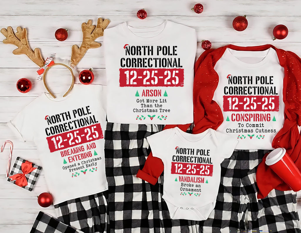 Custom North Pole Correctional Quotes Shirt, Funny Family Matching Christmas Shirt, North Pole Correctional Tee