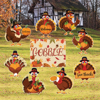 Thanksgiving Gobble Turkey Yard Signs, Fall Harvest Lawn Decorations with Stakes, Outdoor Give Thanks Pumpkin Autumn Garden Party Décor