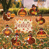 Thanksgiving Gobble Turkey Yard Signs, Fall Harvest Lawn Decorations with Stakes, Outdoor Give Thanks Pumpkin Autumn Garden Party Décor