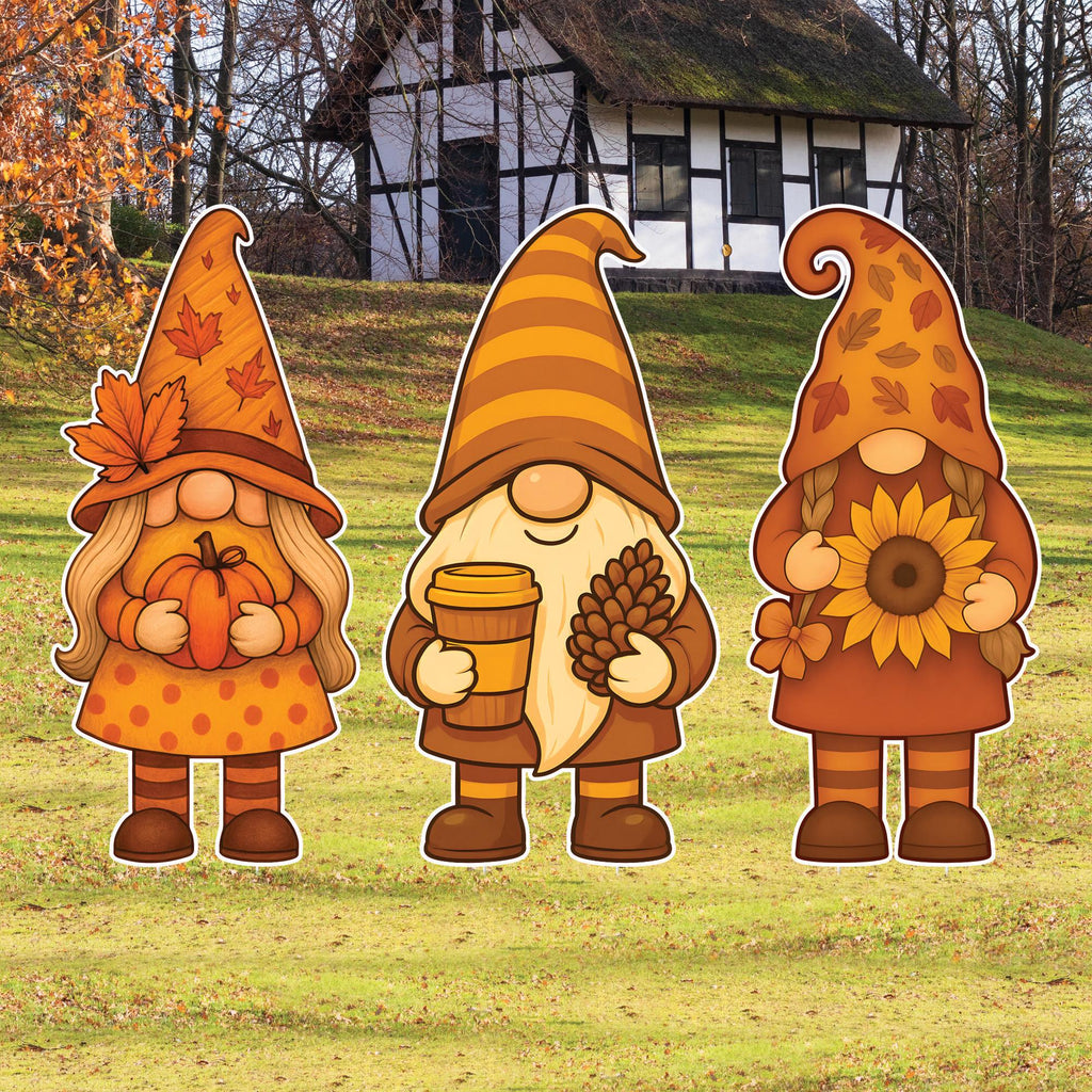 Fall Gnome Yard Signs, Cute Autumn Lawn Decorations with Stakes, Outdoor Harvest Pumpkin Sunflower Garden Décor for Thanksgiving Pathway