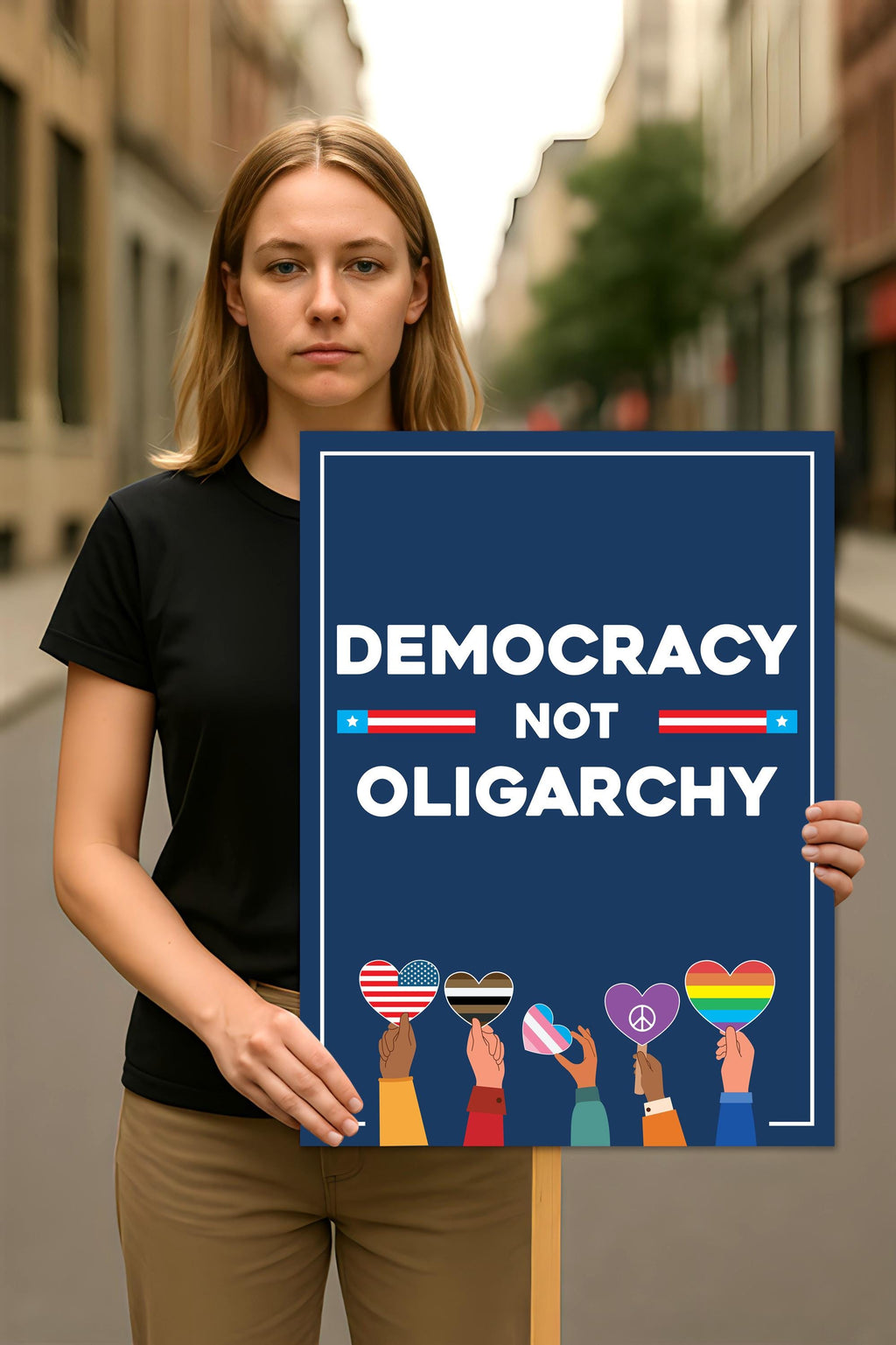 No Kings In America Protest Sign, Anti-Trump Resistance, Democracy Not Oligarchy Political Activist Poster Resist Fascism Rally Sign