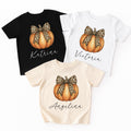 Personalized Pumpkin Fall Toddler Shirt, Cute Pumpkin with Cheetah Bow Shirt, Girls Autumn Tee with Name, Girls Halloween Shirt, Fall Gifts