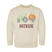 Personalized Pumpkin Tractor Kids Shirt, Halloween Green Tractor Toddler T-Shirt, Custom Halloween Boys Shirt, Custom Halloween Kids Tees