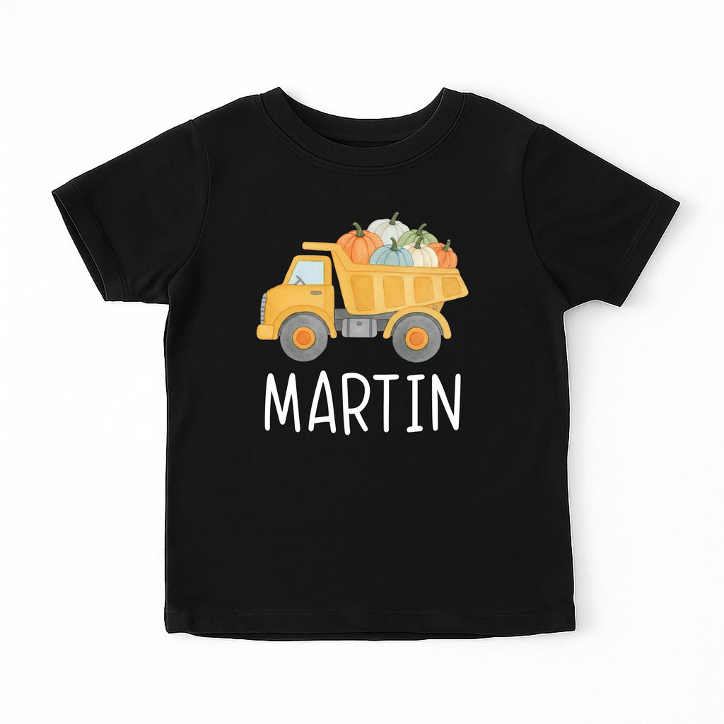 Boys Fall Shirt, Personalized Pumpkin Kids Crewneck, Dump Truck Halloween T-Shirt, Custom Fall Boy Shirt, Unisex Pumpkin Toddler Tee