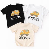 Boys Fall Shirt, Personalized Pumpkin Kids Crewneck, Dump Truck Halloween T-Shirt, Custom Fall Boy Shirt, Unisex Pumpkin Toddler Tee