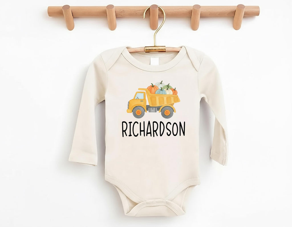 Boys Fall Shirt, Personalized Pumpkin Kids Crewneck, Dump Truck Halloween T-Shirt, Custom Fall Boy Shirt, Unisex Pumpkin Toddler Tee