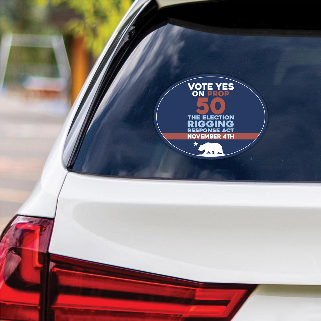 Yes on Prop 50 Vinyl Sticker, Anti-Gerrymandering Political Decal, California Election Reform Sticker for Campaign Use, 6" x 4.5"