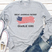 Justice for Charlie Long Sleeve Shirt, A True Patriot Charlie Kirk Shirt, Charlie Kirk Is My Hero Tee