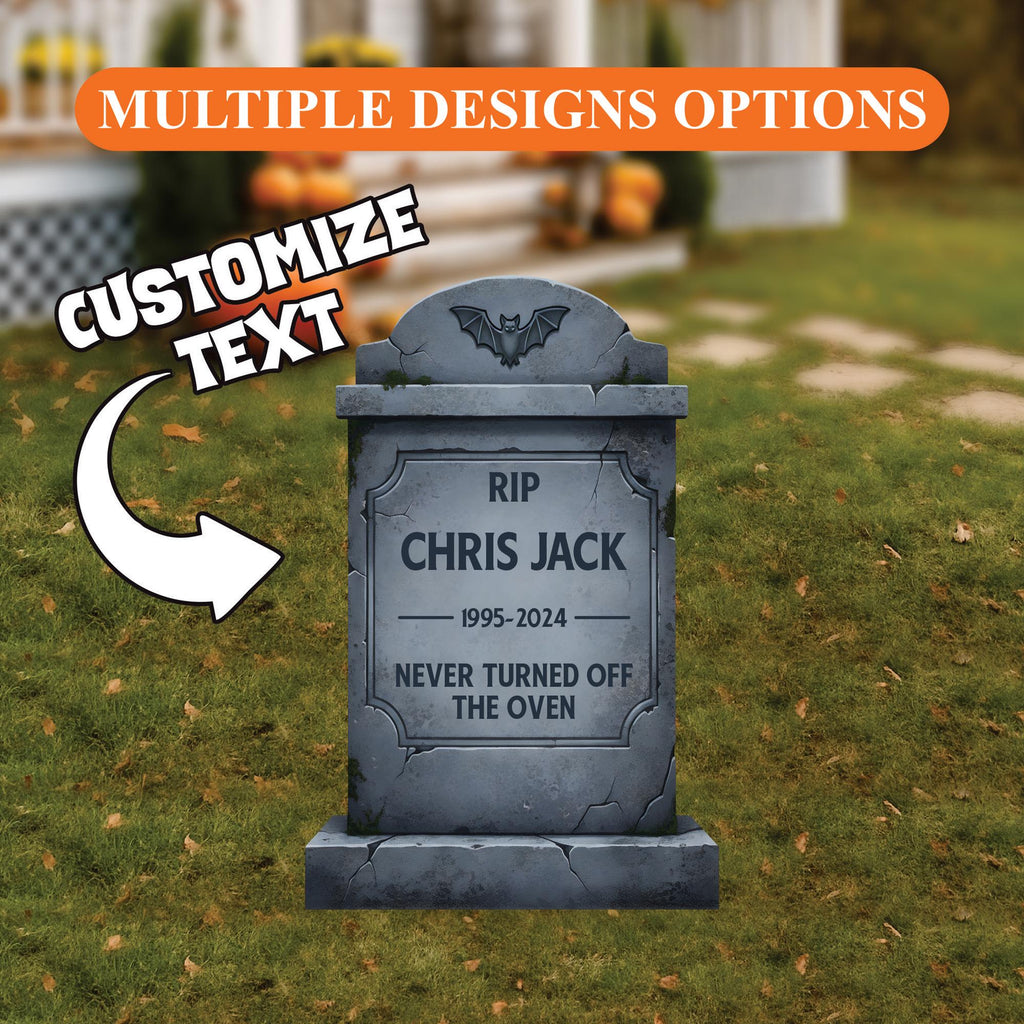 Personalized Halloween Tombstone Yard Signs, Custom Graveyard Decorations with Stakes, Funny Haunted House Outdoor Spooky Lawn Décor