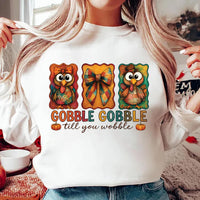 Gobble Till You Wobble Sweatshirt, Preppy Coquette Thanksgiving Shirt, Funny Thanksgiving Turkey Sweatshirt