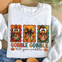 Gobble Till You Wobble Sweatshirt, Preppy Coquette Thanksgiving Shirt, Funny Thanksgiving Turkey Sweatshirt