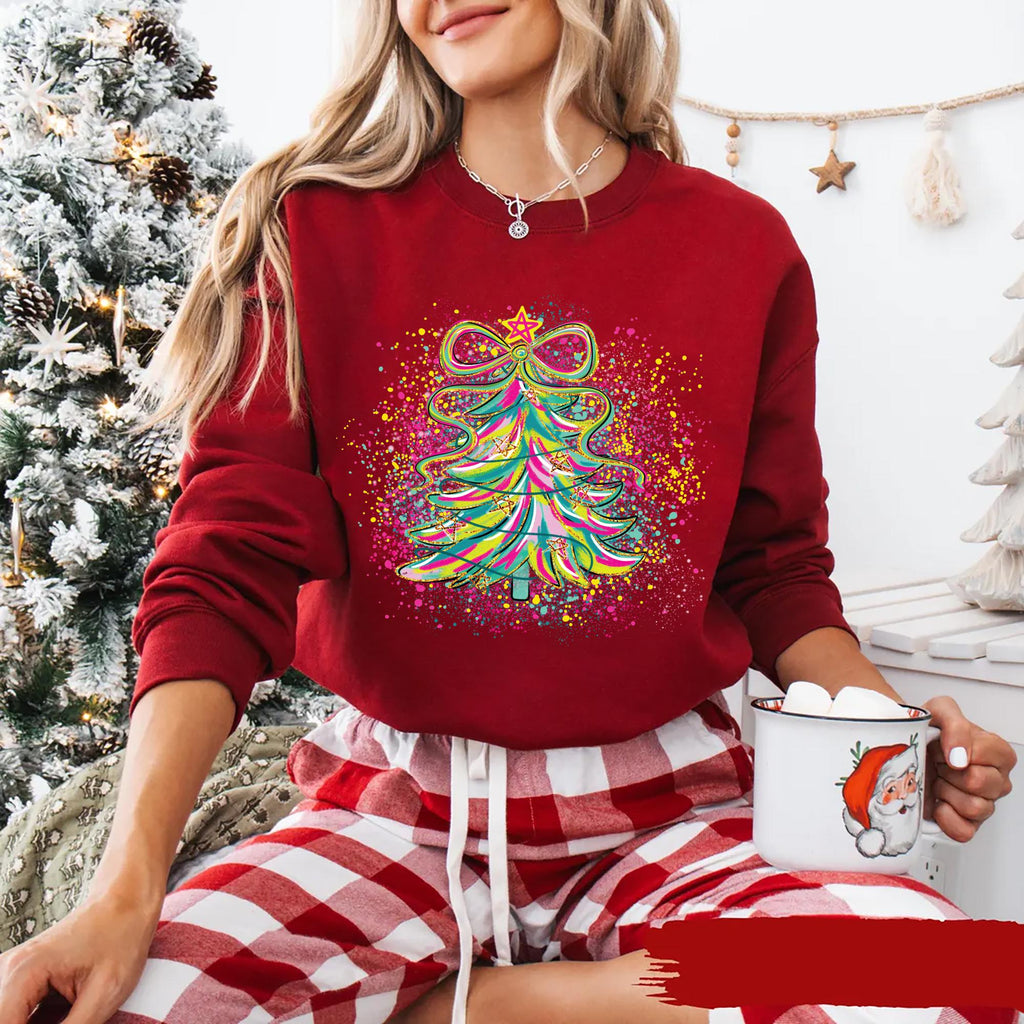 Coquette Christmas Tree Sweatshirt, Preppy Christmas Shirt, Holly Jolly Sweatshirt