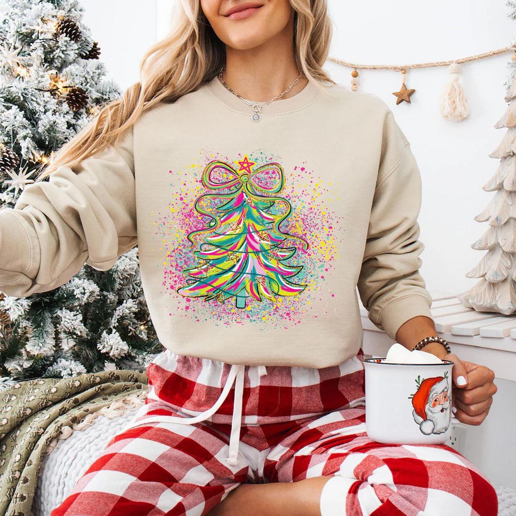 Coquette Christmas Tree Sweatshirt, Preppy Christmas Shirt, Holly Jolly Sweatshirt