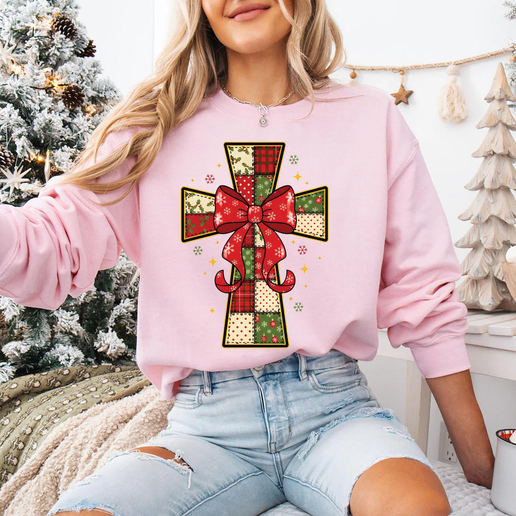 Christmas Cross Sweatshirt, Christian Christmas Coquette Shirt, Nativity Scene Sweatshirt