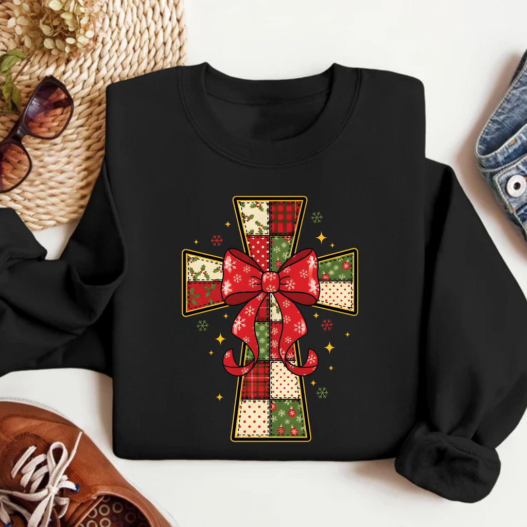 Christmas Cross Sweatshirt, Christian Christmas Coquette Shirt, Nativity Scene Sweatshirt