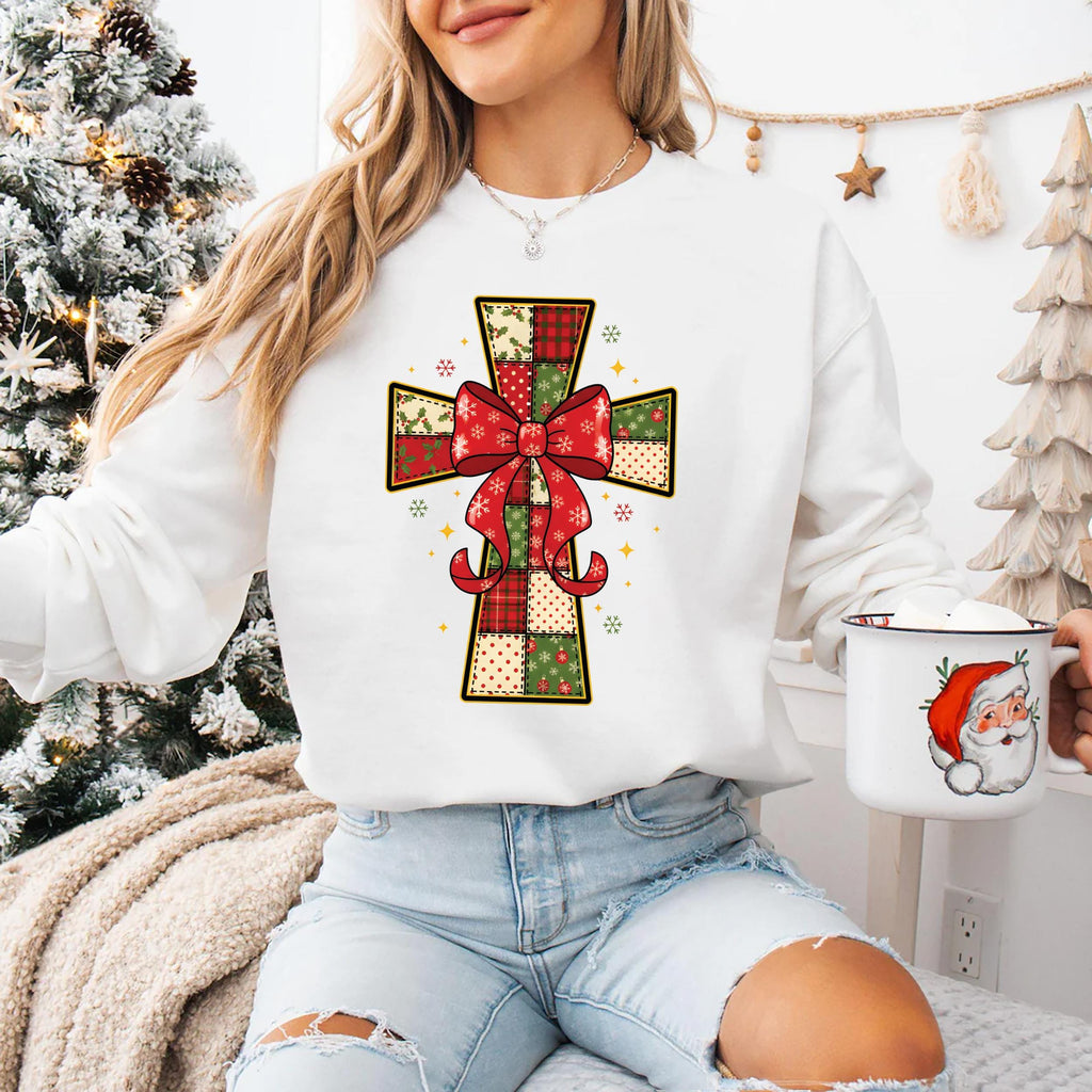 Christmas Cross Sweatshirt, Christian Christmas Coquette Shirt, Nativity Scene Sweatshirt