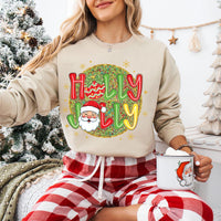 Holly Jolly Vibes with Santa Claus Sweatshirt, Preppy Christmas Shirt, Trendy Holiday Sweatshirt