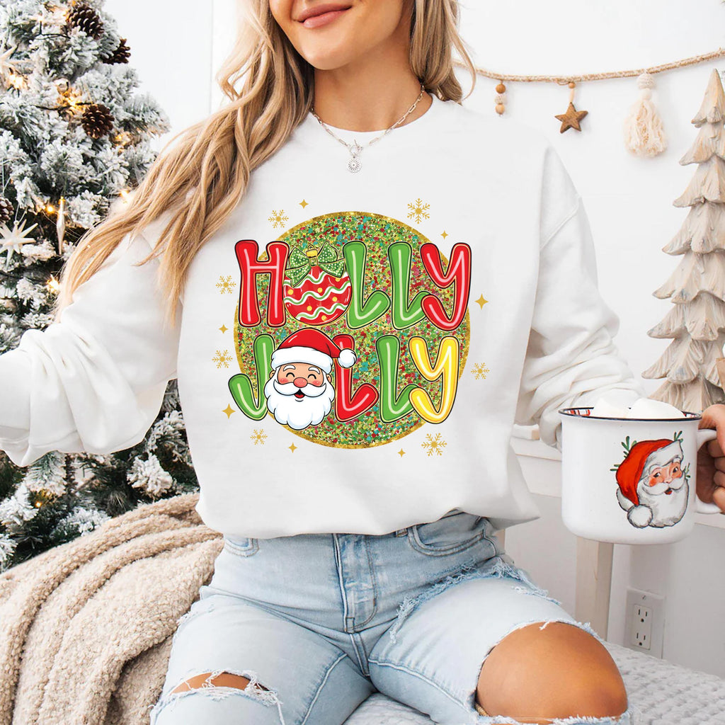 Holly Jolly Vibes with Santa Claus Sweatshirt, Preppy Christmas Shirt, Trendy Holiday Sweatshirt