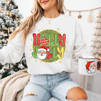 Holly Jolly Vibes with Santa Claus Sweatshirt, Preppy Christmas Shirt, Trendy Holiday Sweatshirt
