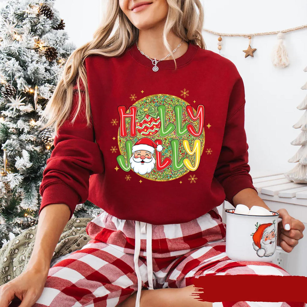 Holly Jolly Vibes with Santa Claus Sweatshirt, Preppy Christmas Shirt, Trendy Holiday Sweatshirt