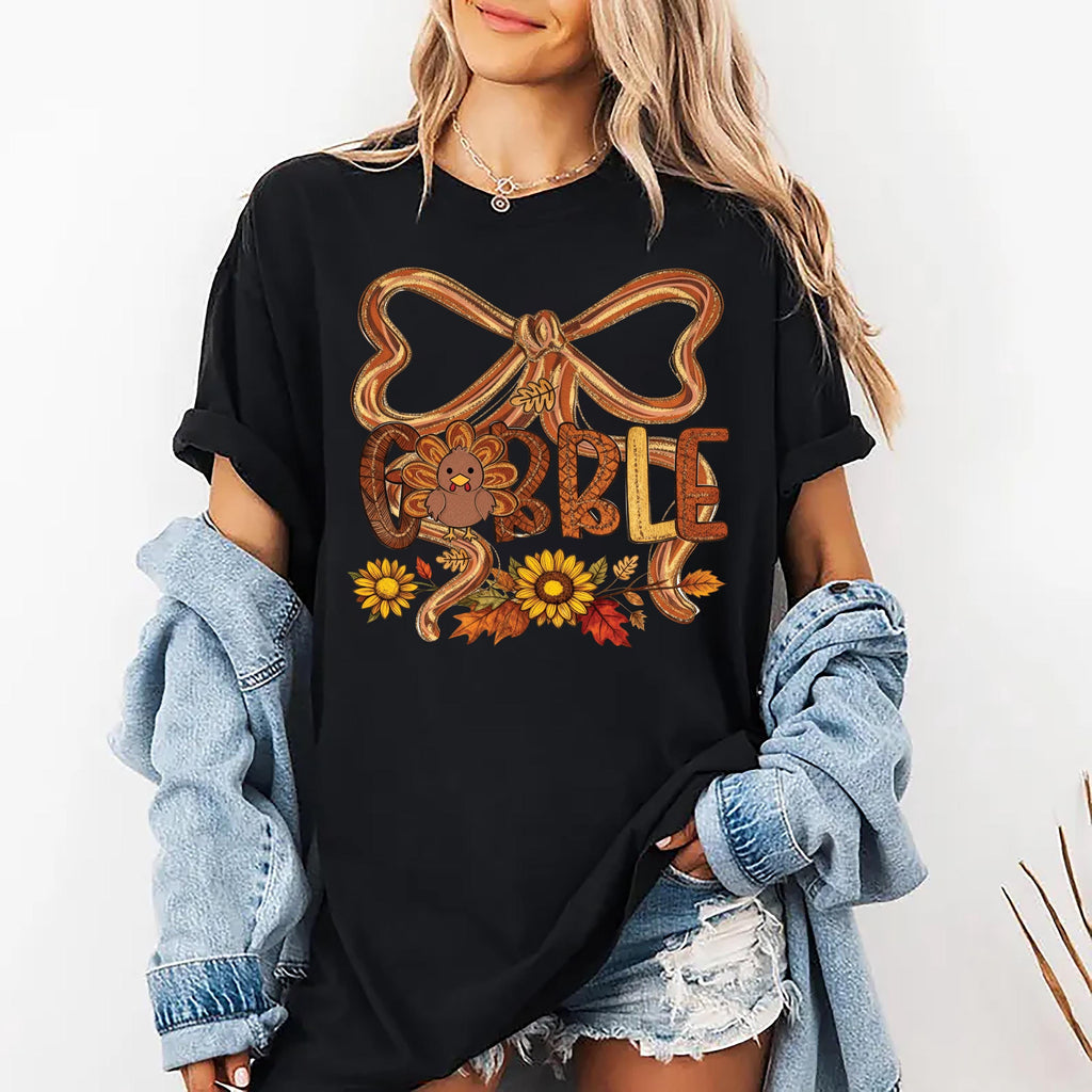 Thanksgiving Gobble Coquette Shirt, Fall Turkey Shirt, Floral Fall Brushstroke Tee
