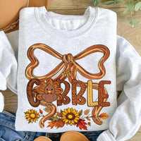 Thanksgiving Gobble Coquette Sweatshirt, Fall Turkey Shirt, Floral Fall Brushstroke Sweatshirt