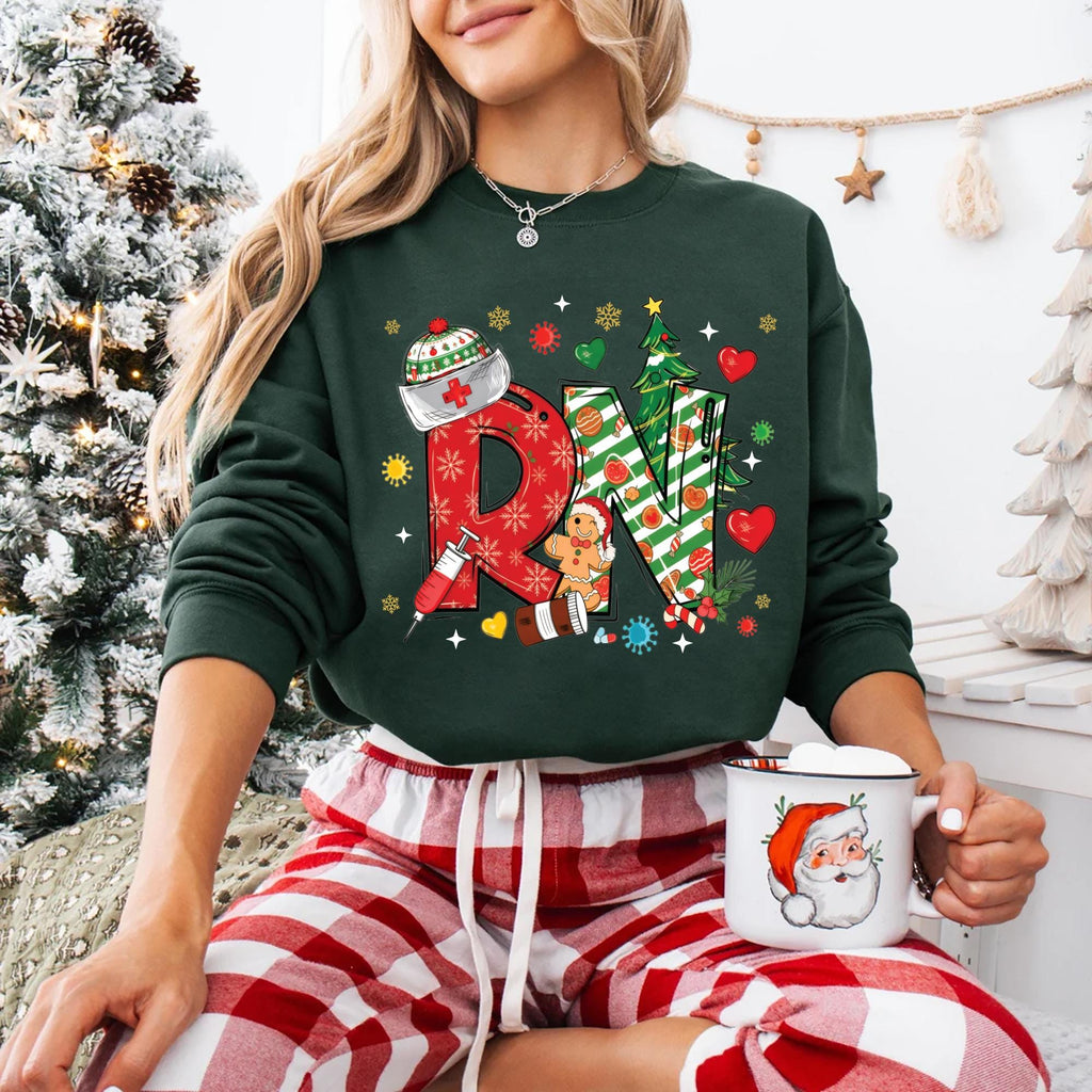 Christmas RN Sweatshirt, Registered Nurse Holiday Shirt, RN Festive Sweatshirt
