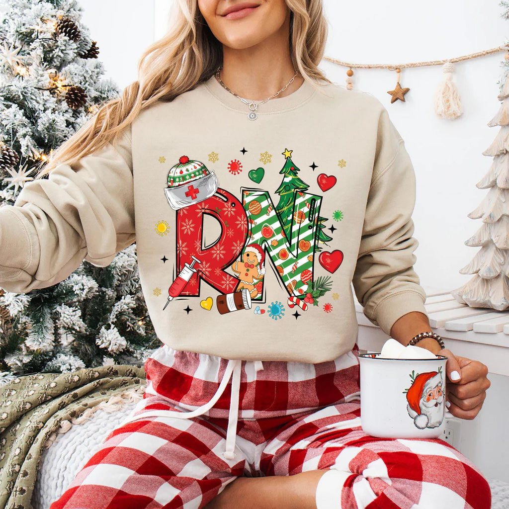 Christmas RN Sweatshirt, Registered Nurse Holiday Shirt, RN Festive Sweatshirt