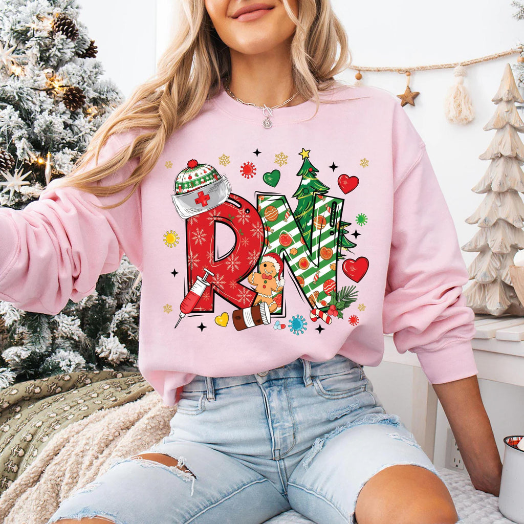 Christmas RN Sweatshirt, Registered Nurse Holiday Shirt, RN Festive Sweatshirt