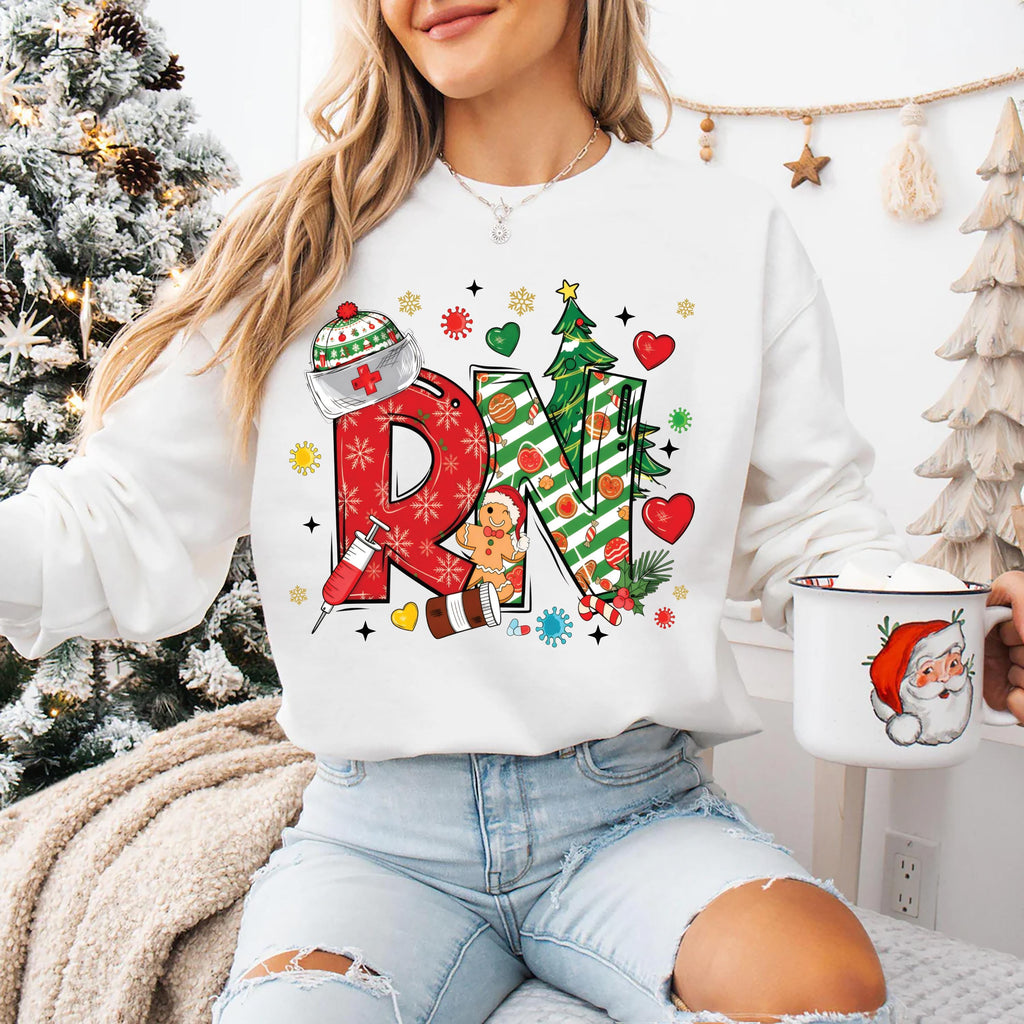 Christmas RN Sweatshirt, Registered Nurse Holiday Shirt, RN Festive Sweatshirt